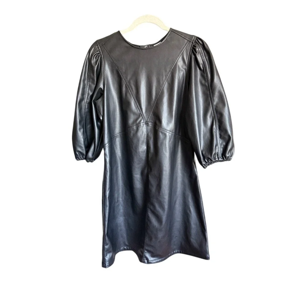 leather shirt dress black M&S Black Leather Belted Midi Shirt Dress main image 0